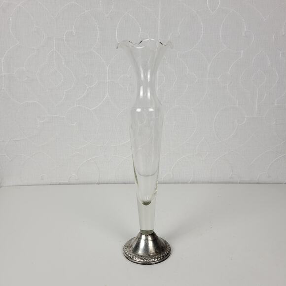 VINTAGE Duchin Creation Silver Etched Glass Bud Vase 10 Sterling Weighted Base - Picture 5 of 14